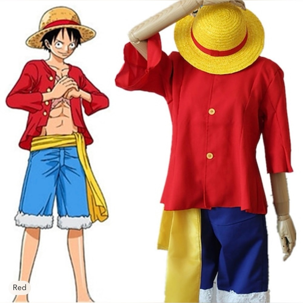One Piece Monkey D. Luffy Outfits Suits Halloween Top Pant Belt Hat For Boys